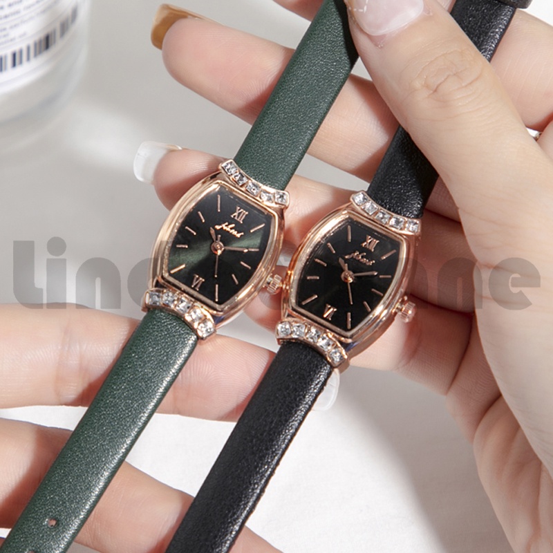 [ TERBARU ] Jam Tangan Wanita Analog Jhui Strap Pu Kecil Aksen Berlian Imitasi Import