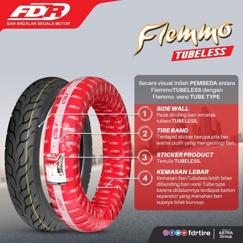 FDR FLEMMO TUBELESS/BUKAN TUBELESS (TUBETYPE) BAN LUAR MOTOR MATIC DEPAN/BELAKANG HONDA BEAT FI POP
