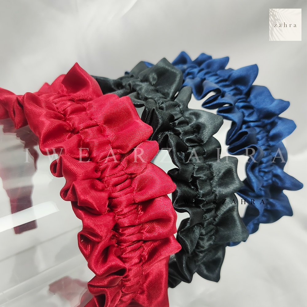 BANDO RUFFLE [ SATIN ] - Bando Kerut Korea Viral Aksesoris Rambut Bahan Satin Awan Bandana Hair Accessories Bayi Anak Mutiara Natal Perempuan Wanita