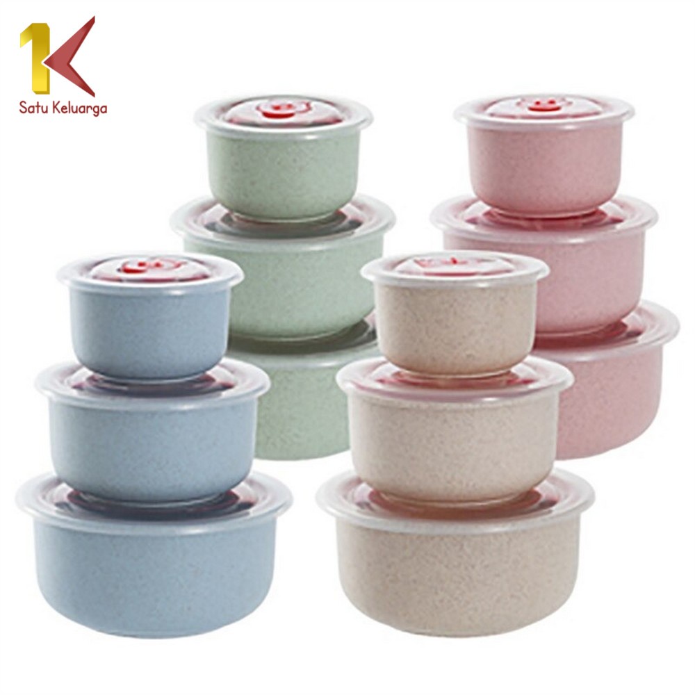 Satu Keluarga Mangkok Jerami Set Wadah C379 Mangkok Makan Wheat Straw Bowl Dengan Tutup / 3 in 1 Kot