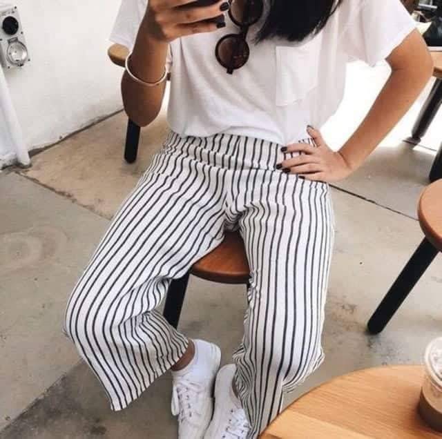 CELANA KULOT SALUR stripe YOMI //pakaian wanita ada karet bahan spandex fit L