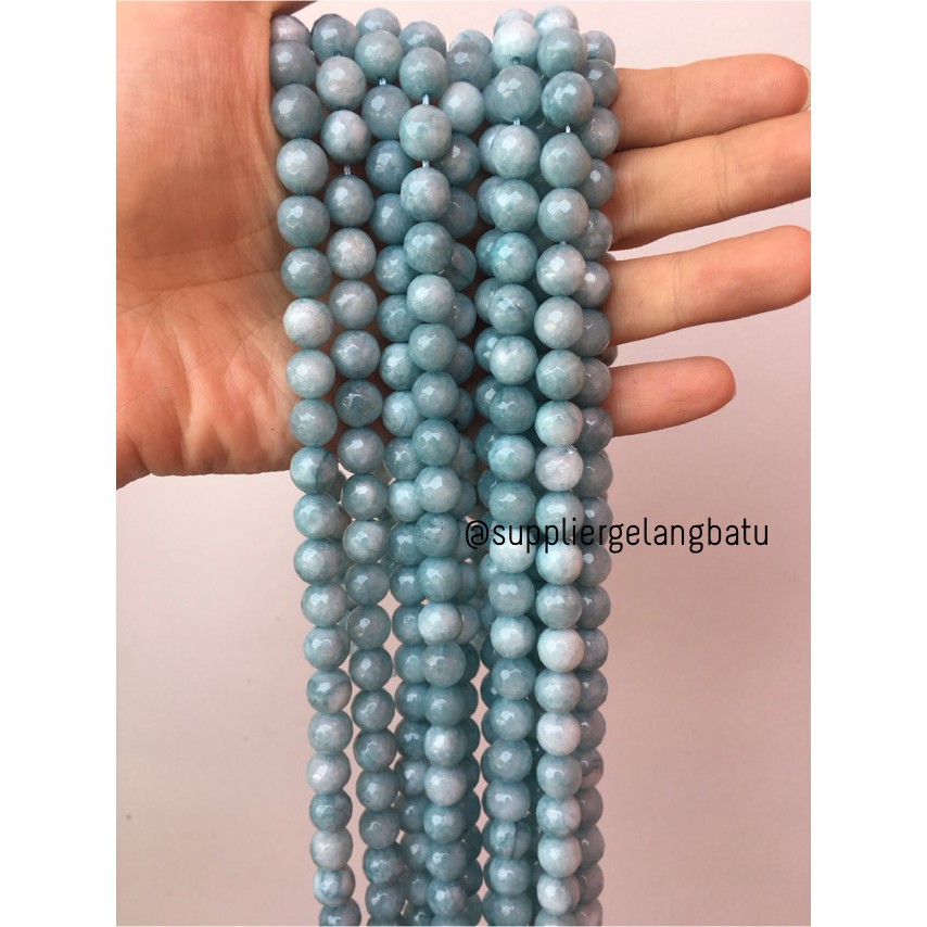 bahan batu CUTTING 10mm moss agate biru kilap grade A aksesoris korea biru laut bahan FACETED craft