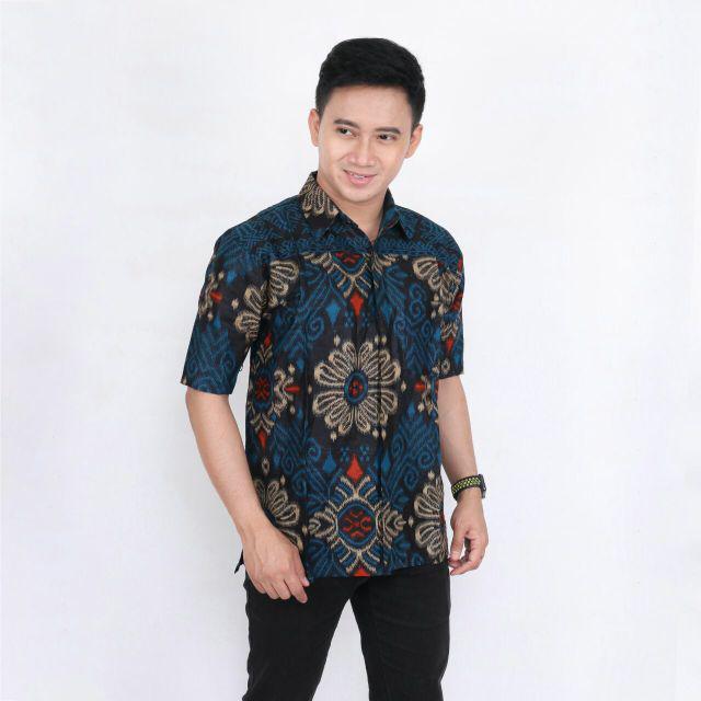 Kemeja Batik Pria Lengan Pendek Size M L Xl Xxl  Bswart Batik Hrb026 Kenongo Hem Panjang Padi