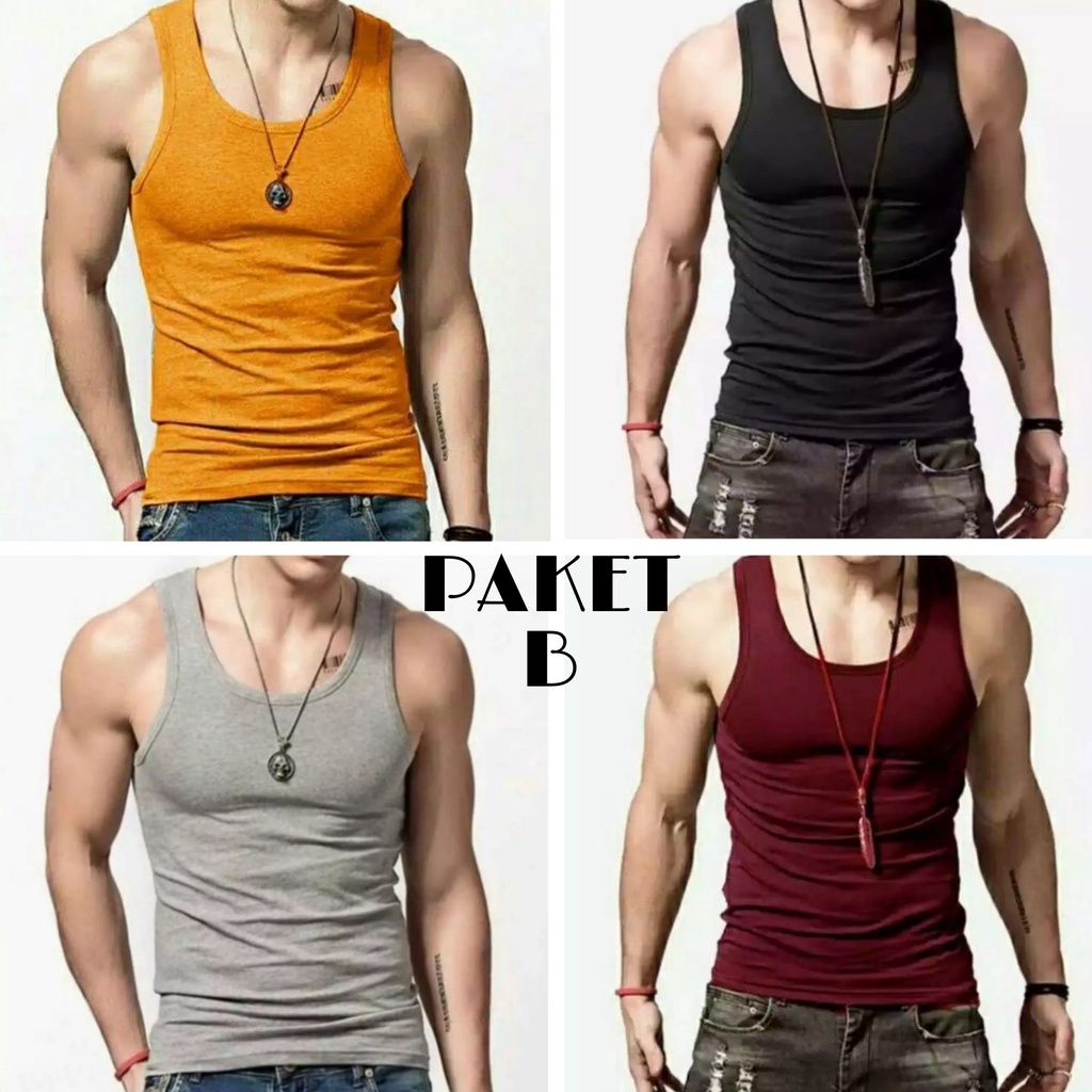 SINGLET PRIA POLOS / KAOS DALAM POLOS PAKET ISI 4PCS BISA COD