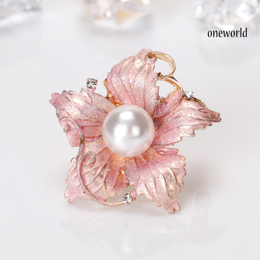 OW@ Fashion Women's Rhinestone Imitation Pearl Enamel Flower Floriated Brooch Pin