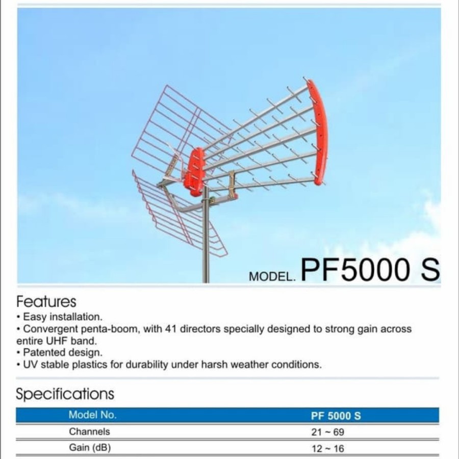 antena tv pf 5000 s goceng anten analog luar pf5000