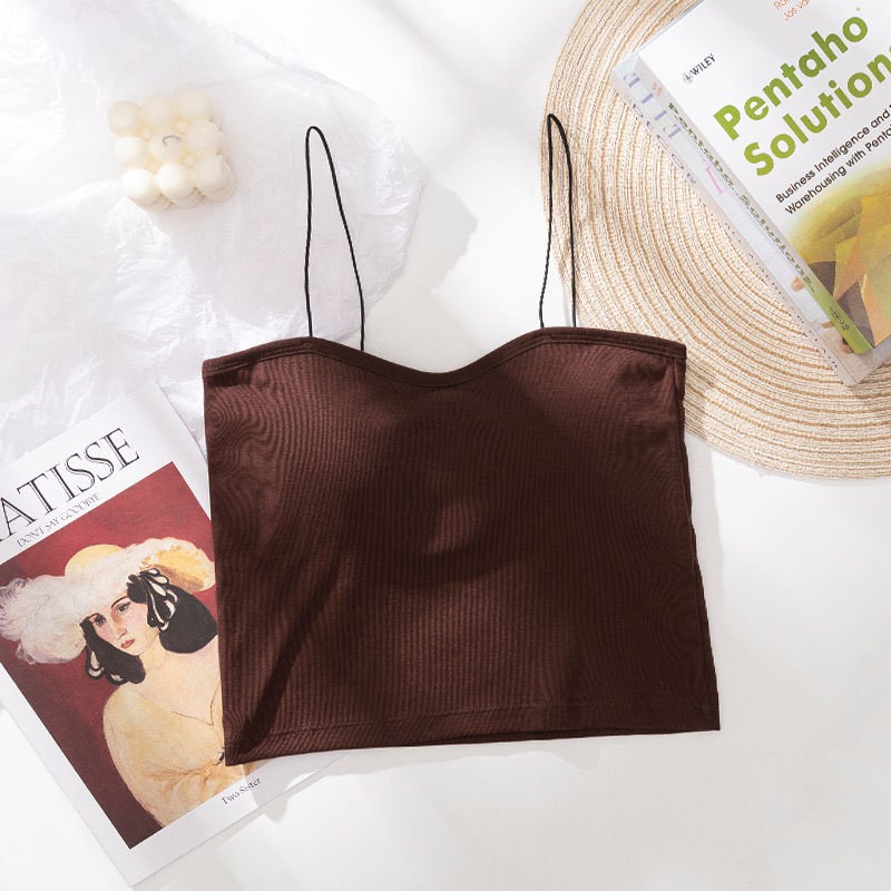 Tank Top Bra / Inner Kaos Tangtop Korean Tanktop Polos Elastis-Coklat