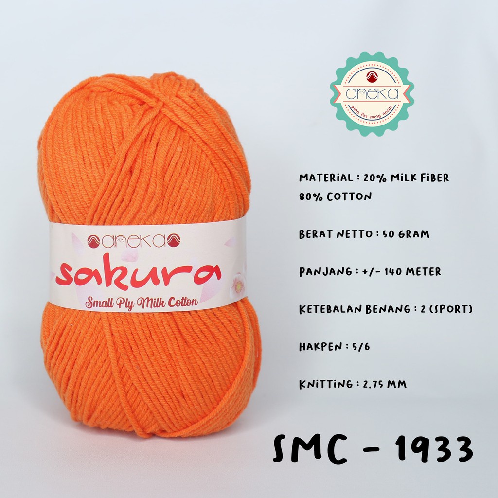 Benang Rajut Katun Susu 4 Ply / Sakura SMALL PLY Milk Cotton Yarn - 1933