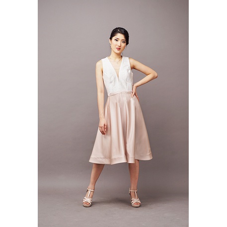LEON JACQUARD FLARE DRESS / CHAMPAGNE GOLD BAJU PESTA