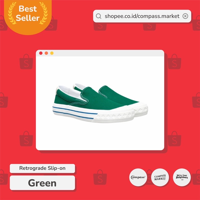 SEPATU COMPASS RETROGRADE SLIP-ON GREEN