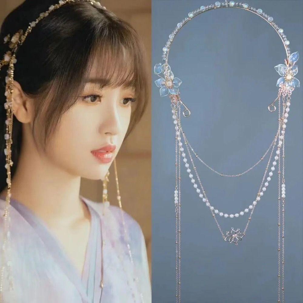 [Elegan] Wanita Bando Cinta Antara Peri Dan Setan Bling Xiao Lanhua Cang Lan Jue Cosplay Hiasan Kepala Hanfu Rumbai Aksesoris