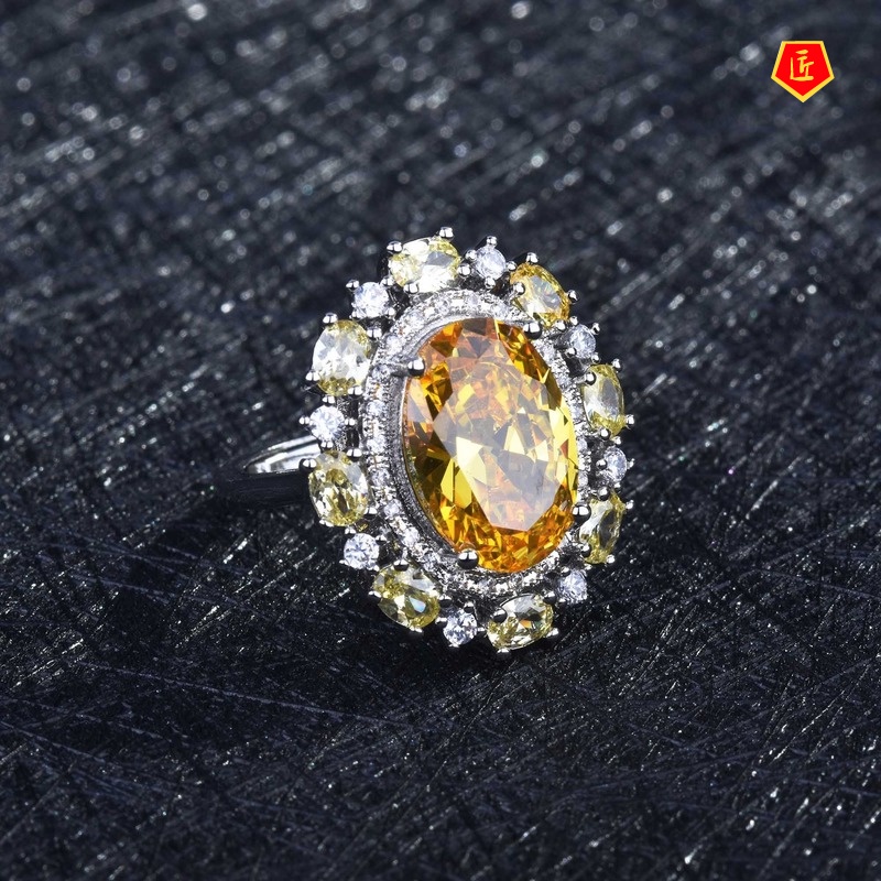 [Ready Stock]Elegant Luxury Colored Gems Yellow Diamond Women's Ring