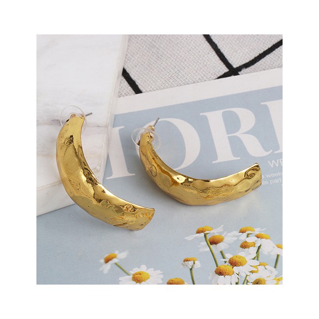 LRC Anting Tusuk Fashion Golden Alloy C-shaped Mirror Earrings D71010