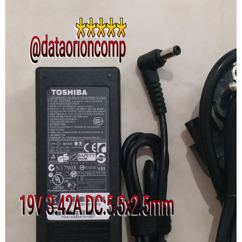 Adaptor Charger Toshiba 19V 3.42A DC 5.5*2.5 mm for Laptop Toshiba Satellite L745 L740 L735 L645 L640 C640 C600 C800 C840 C840D