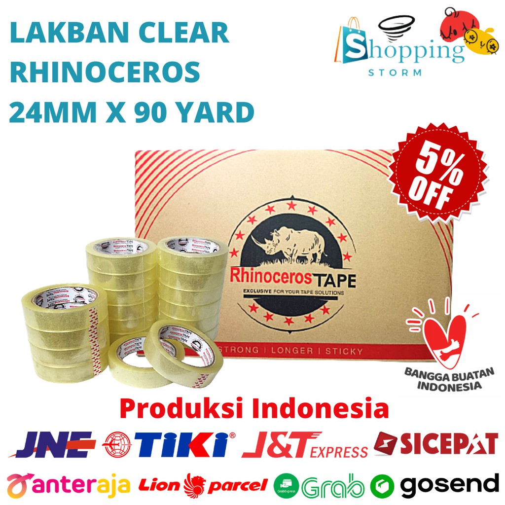 

Lakban Bening Putih RHINOCEROS Tape 1inci 24MMx90Yard @144Pcs/Dus GOJEK/GRAB