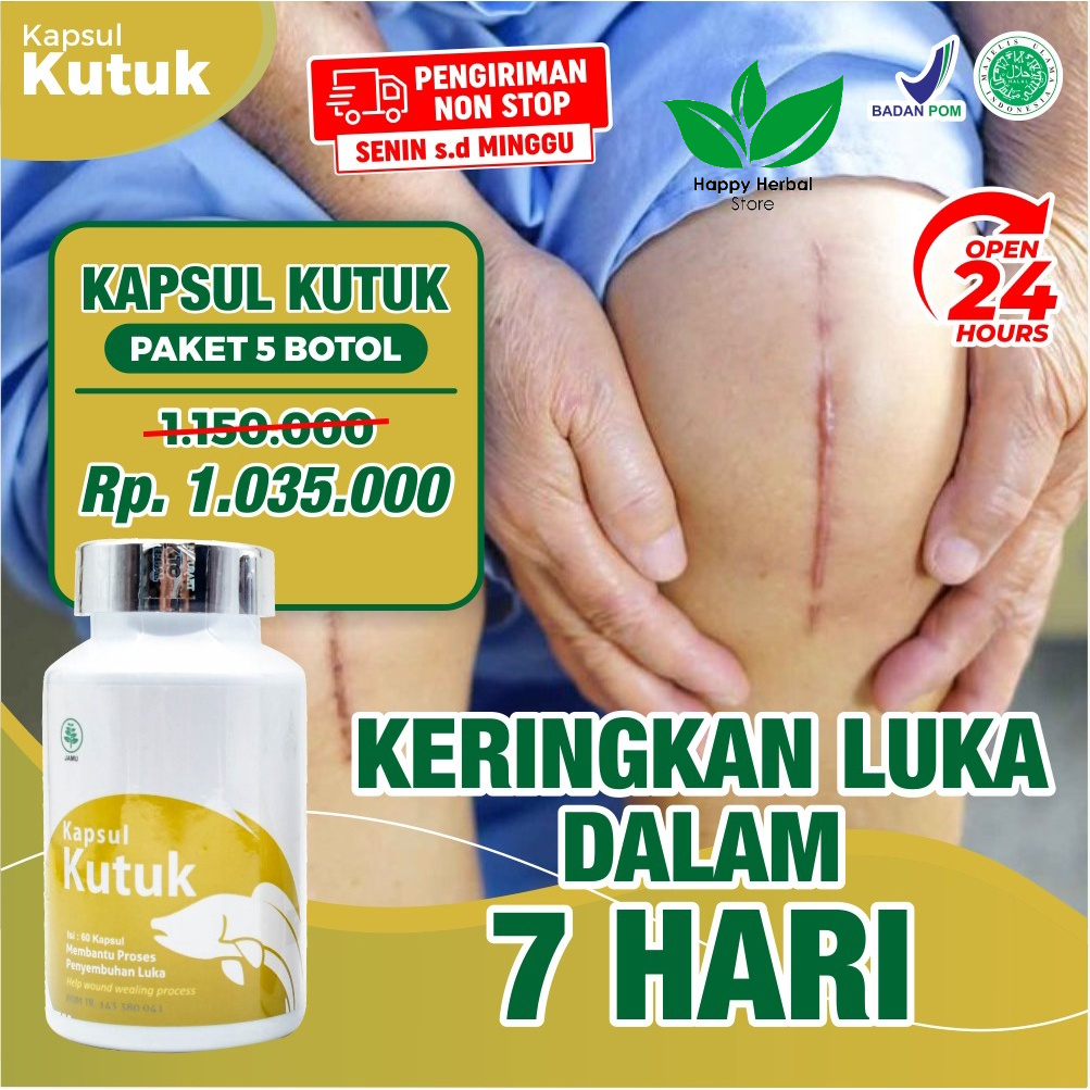 Obat Luka Langsung Kering || Paket 5 Botol Kapsul Kutuk Premium 5x Cepat Sembuh - Albumin Ikan Gabus