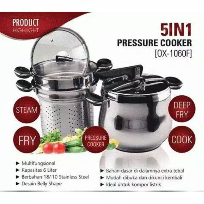 Oxone Ox-1060F Panci Presto Panci Kukus Ox 1060F Pressure Cooker 6 Liter Panci Presto 6 Liter