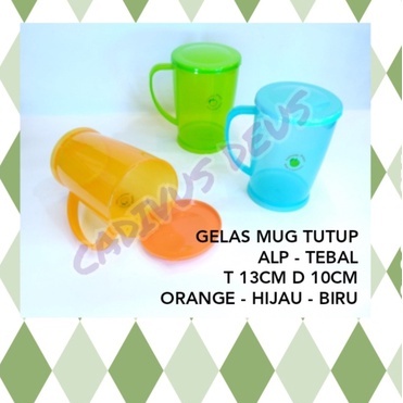 GELAS - MUG PLASTIK - PLUS TUTUP - TAHAN BANTING - AWET KUAT