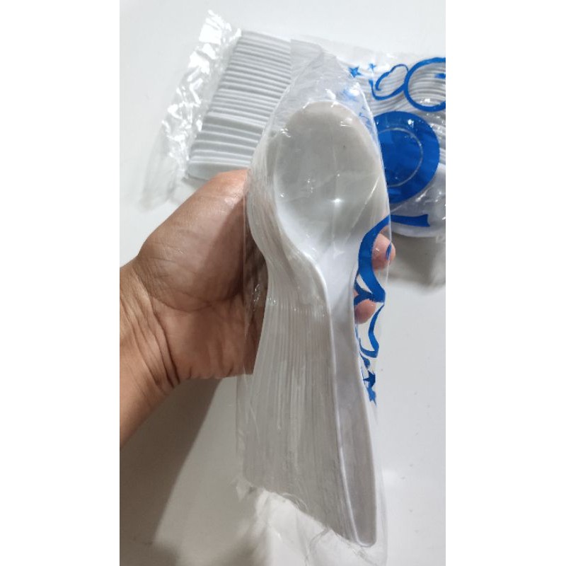 Sendok  garpu Makan Plastik Putih susu high quality isi 25 pcs