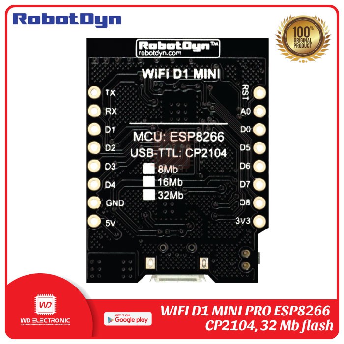 ROBOTDYN WIFI D1 MINI PRO ESP8266 CP2104 LIKE WEMOS D1 MINI PRO ESP8266