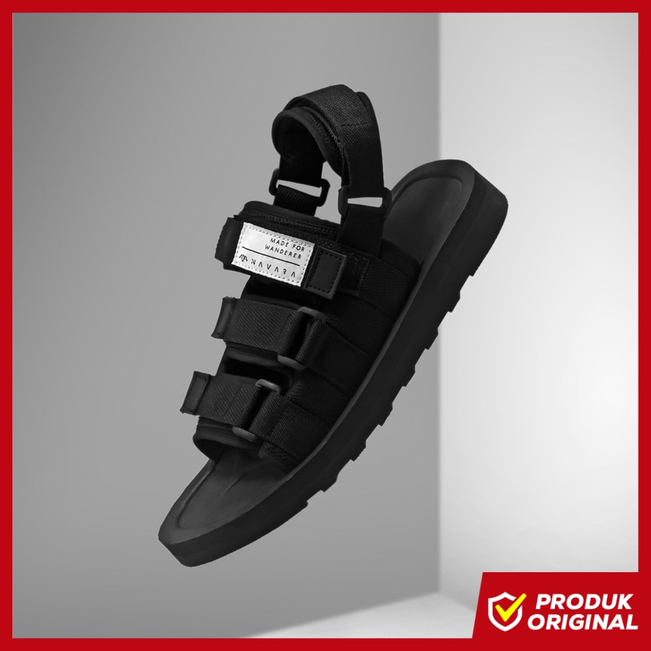 BASIC 3 STRAP BLACK ORIGINAL x NAVARA Sandal Casual Hitam Pria Sendal Santai Gunung Hijack Outdoor