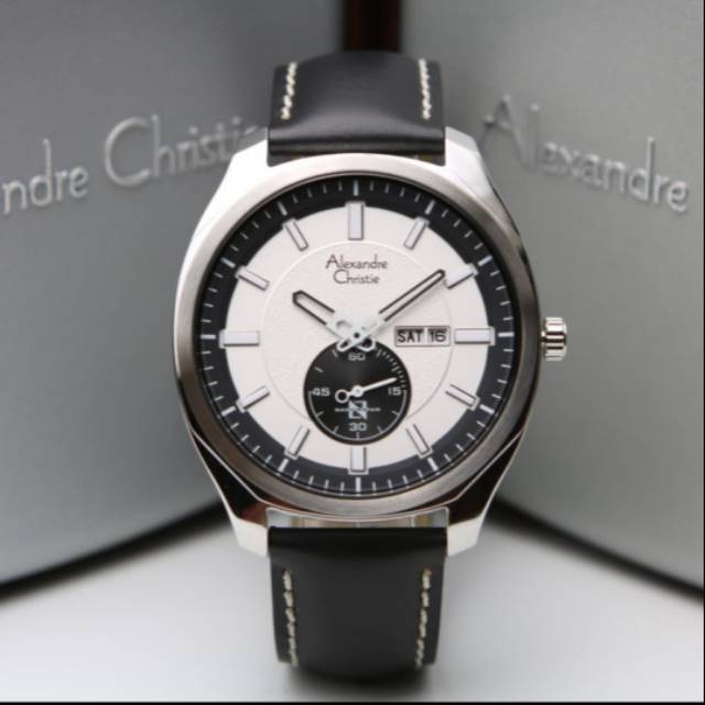 JAM TANGAN PRIA ALEXANDRE CHRISTIE COWOK SILVER WHITE BLACK KULIT ALEXANDER CRISTIE AC 6550 1