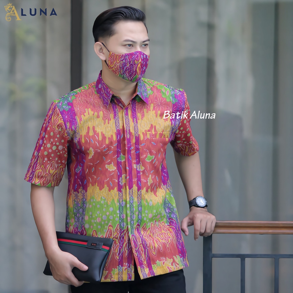 Batik Pria Lengan Pendek Premium BATIK TENUN HRB026 motif EXCLUSIVE Kode FPT 002 S M L XL XXL XXXL