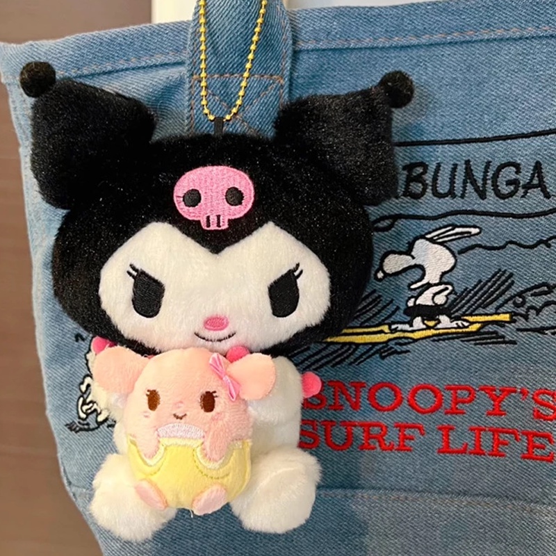 12cm Kawaii Sanrio Kuromi Plush Toy Anime Cartoon Stuffed Doll Figure Keychain Pendant Keyring Children Birthday Gifts