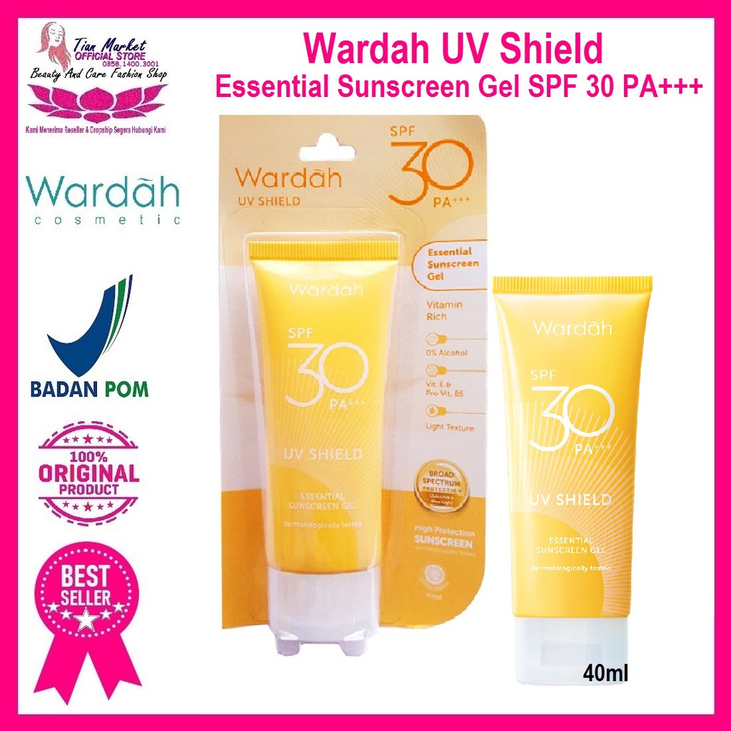 Jual Wardah UV Shield Essential Sunscreen Gel SPF 30 PA+++ 40 ml Halal