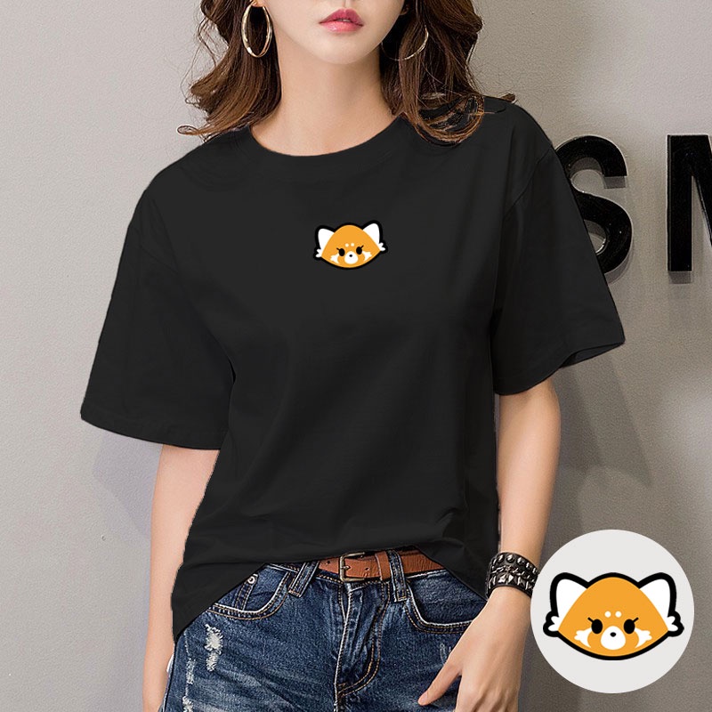 Kaos Wanita Lengan Pendek Hitam Polos Gambar RED PANDA CUTE / Kaos Hitam Wanita / Baju Wanita / Kaos