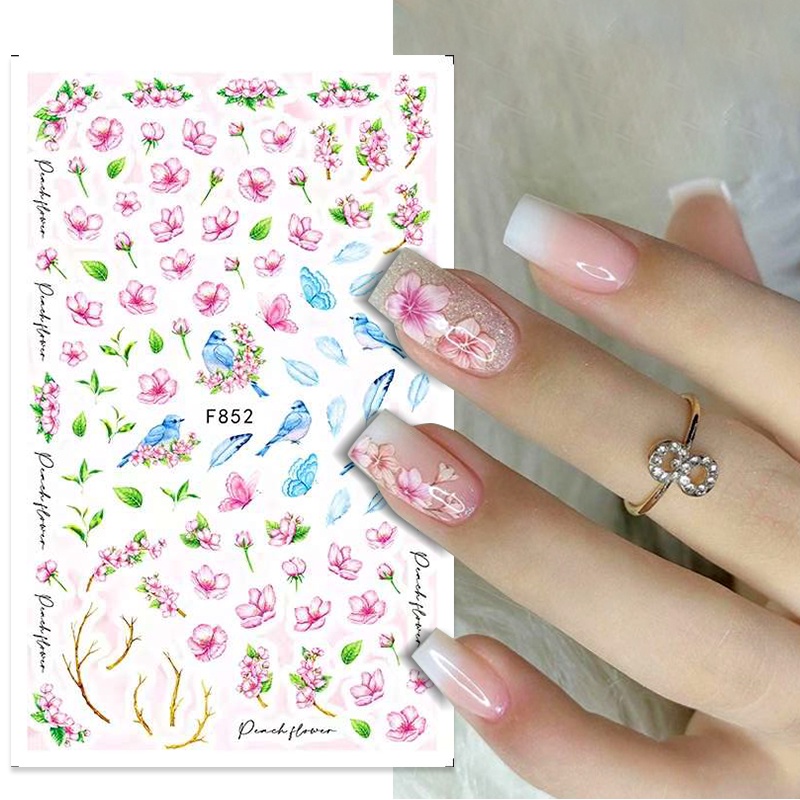 Stiker Kuku 3D Motif Bunga / Daun / Tulisan Warna Pink Untuk Dekorasi Nail Art / Manicure