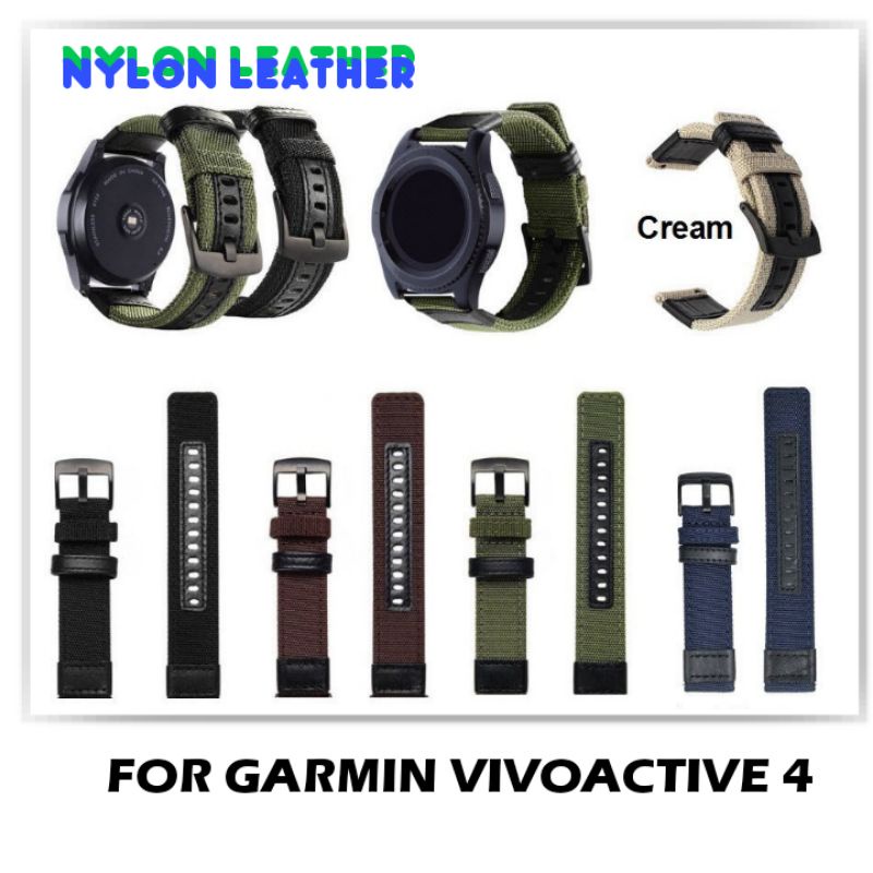 STRAP TALI JAM TANGAN - NILON STYLE NYLON LEATHER 22MM - FOR SAMSUNG GALAXY WATCH 3 45MM GARMIN VIVOACTIVE 4