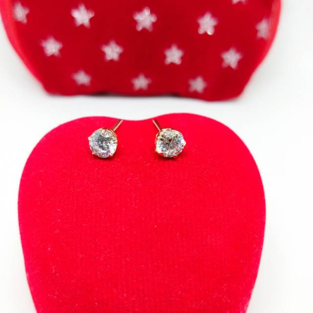 Giwang desy tusuk anak& dewasa mata berlian putih perak asli 925/silver lapisan emas kuning murni