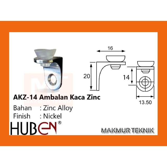 Ambalan Plat Siku Penahan Kaca Merek HUBEN AKZ 14