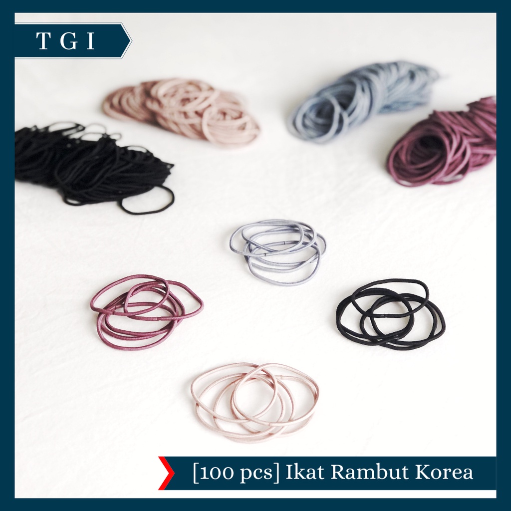 TGI - [100 PCS] IKAT RAMBUT KOREA MURAH FREE TAS ZIP LOCK | IKAT KARET RAMBUT ELASTIS WARNA POLOS