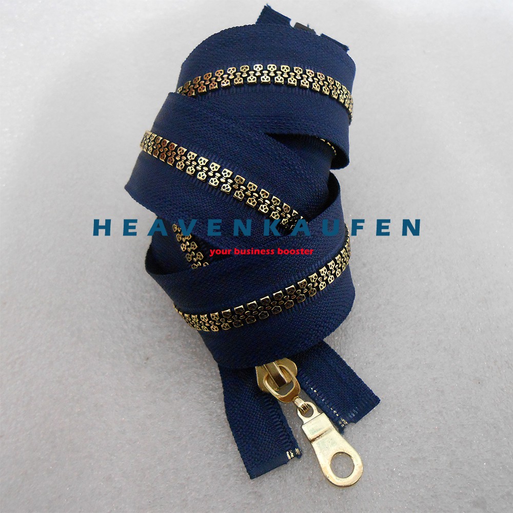 Resleting Zipper Retsleting 100 cm (1 Meter) Biru Navy Dongker - Gold Muda Vislon Variasi Kode A