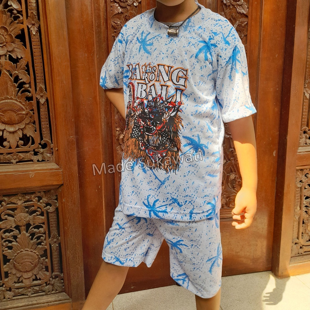 Setelan Baju celana anak gambar barong khas bali