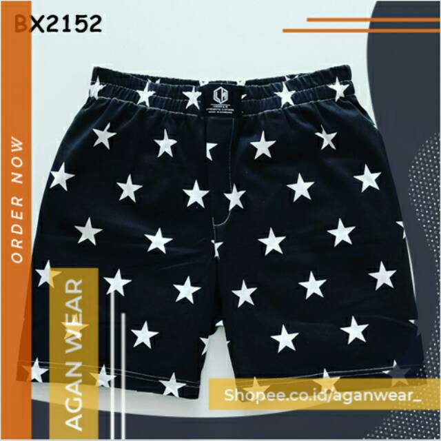 Celana Pendek Kolor Boxer Pantai Surfing Pria Dewasa Motif Bintang Keren Warna Hitam