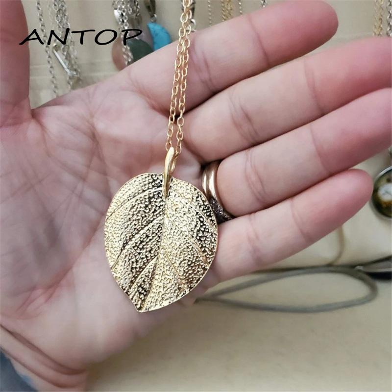 Kalung Rantai Panjang Desain Daun Gaya Retro Untuk Sweater