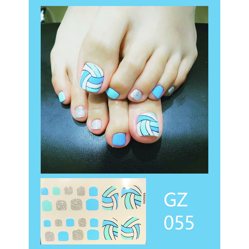 GZ Stiker kaki kuku 3D Kartun Motif Stiker Kuku Gambar Hiasan kuku Glitter Toenail Sticker 22PCS