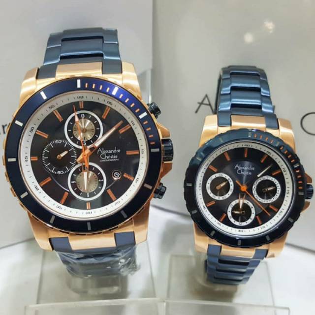 Jam Tangan Couple Alexandre Christie AC 6141 Blue Rose Gold