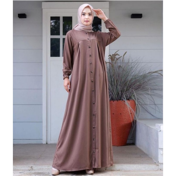 gamis elegan terbaru kancing bahan katun toyobo