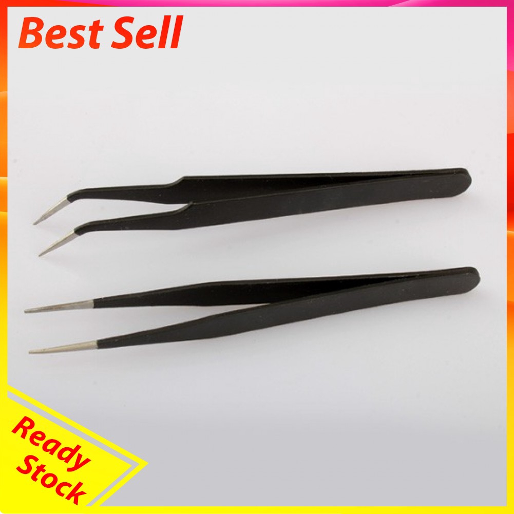 2Pcs Antistatic Manicure Tweezer Nipper Tools Straight Bent Heads Nail Rhinestones Sequins Picking