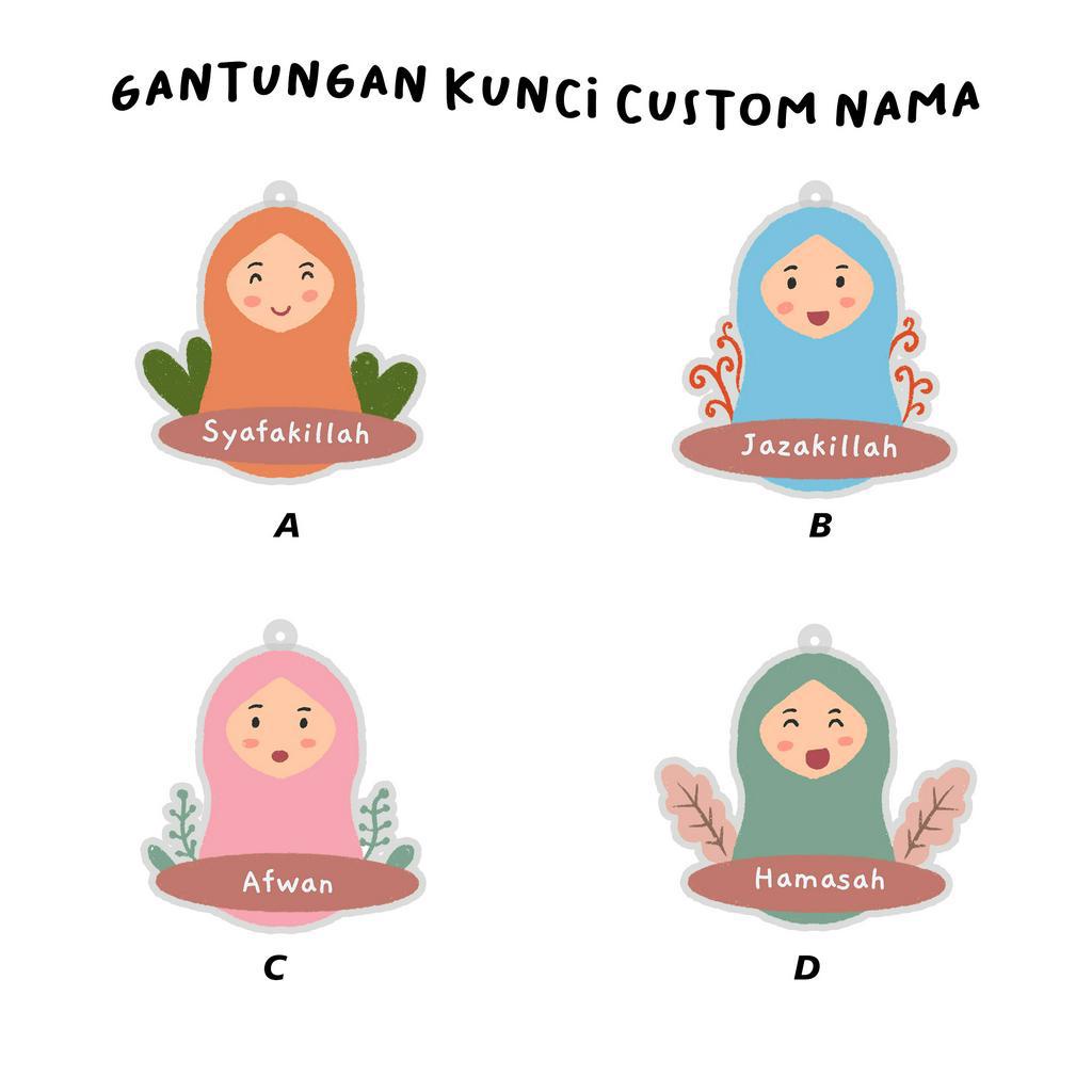 Gantungan Kunci Muslim Cute Muslimah Hijab Jilbab Custom Nama