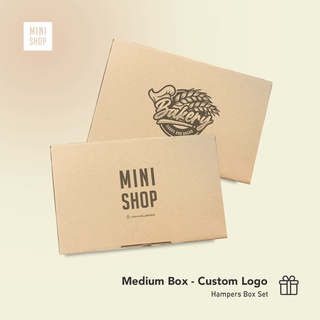 Medium box Custom Logo 27 x 17 x 5 cm - murah ( kotak kardus kado kemasan hampers set murah hoodie hijab baju kaos gamis dress fashion aksesoris / makanan food snack kue kering donat nastar )
