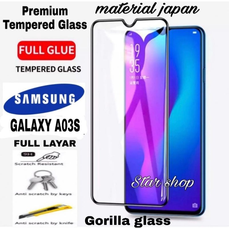 Tempered Glass Full Cover Samsung A03s Screen Ptotector Full Covered Layar Penuh