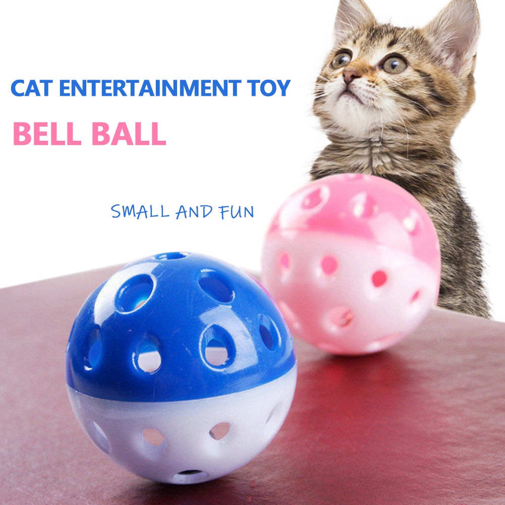 Pet Cat Toy Plastic Round Chase Rattle Play Ball with Bell Chew Toys