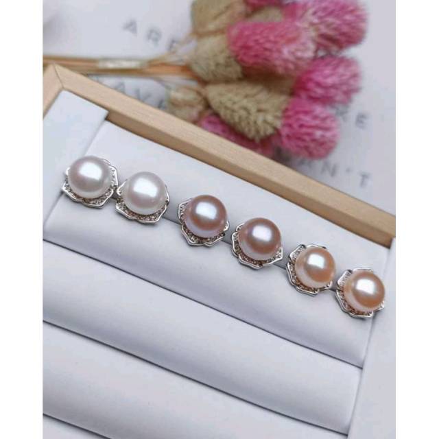 Anting mutiara air tawar lombok asli rangka silver