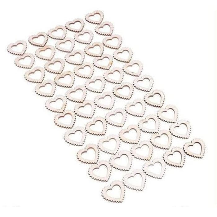 Wooden Hollow Heart Embellishments 20mm (50pcs)