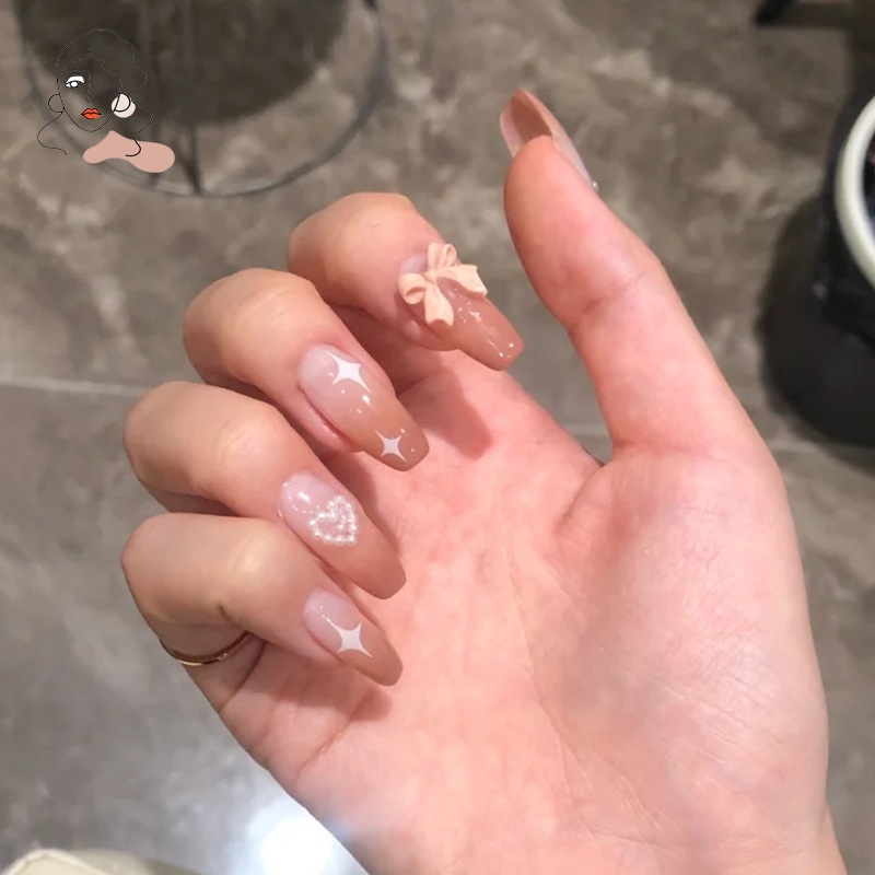 24pcs / Kotak Kuku Palsu Detachable Dengan Strap Untuk Manicure